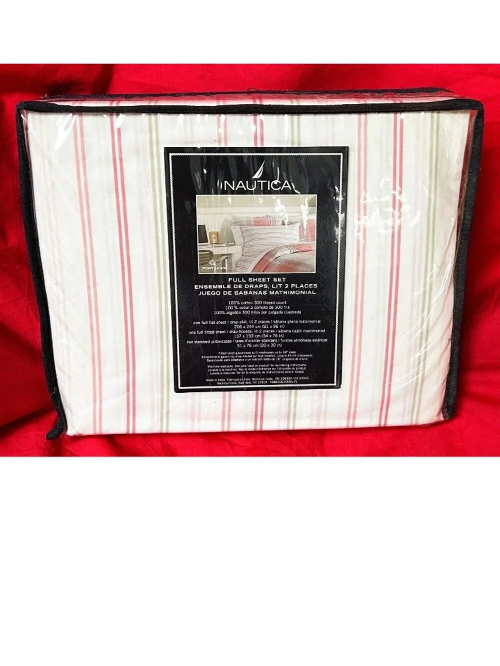 FULL sz COTTON Duvet Cover+Sham+Deep Fitted Sheet set~Nautica pink/white stripe